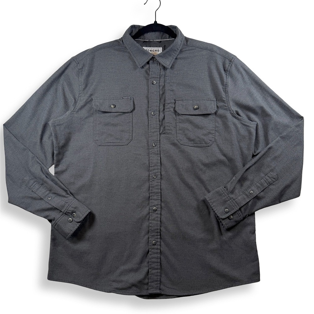 Poncho Outdoors Mens XL Slim Fit Gray Performance Flannel Magnetic Pockets